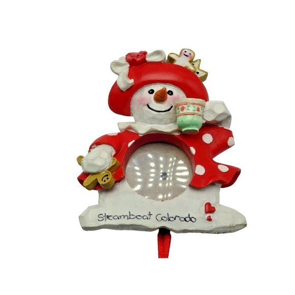 SNOWMAN Christmas Round Picture Frame Hanging Ornament Steamboat Colorado teapot - Picture 3 of 8